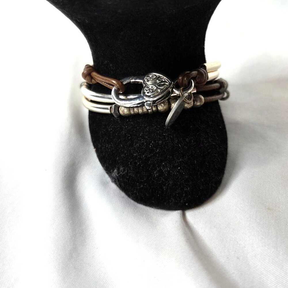 Lizzy James Silvertoned Leather Wrap Bracelet Heart